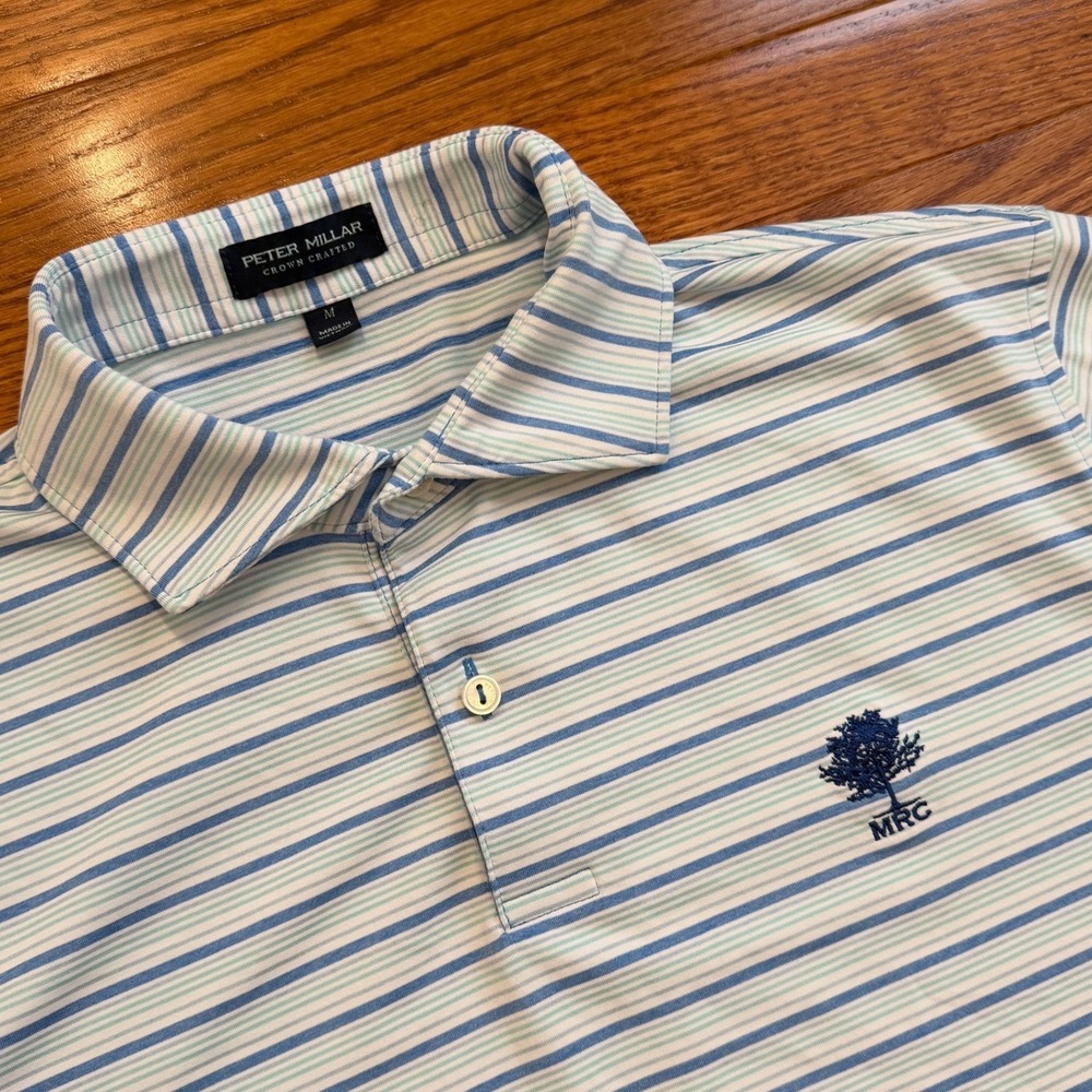 Peter Millar Crown Crafted Mill River Club Golf Polo Shirt Mens Medium Striped
